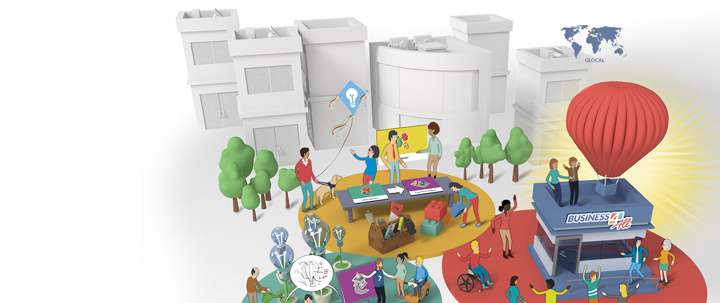 Un entorno colaborativo donde personas diversas participan y se diverten creando proyectos
